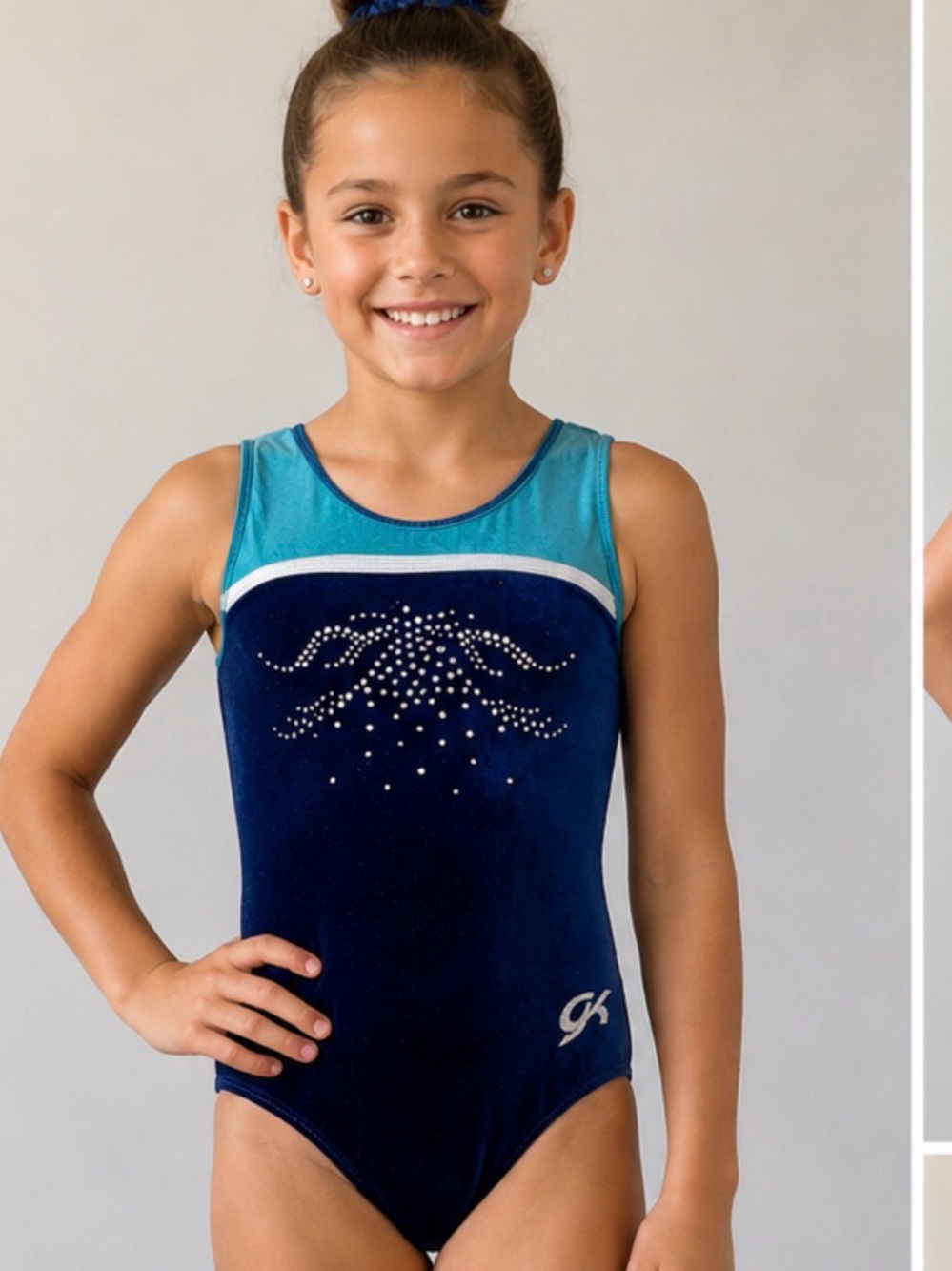 GK Elite Blue Velvet Rhinestone Gymnastics Leotard